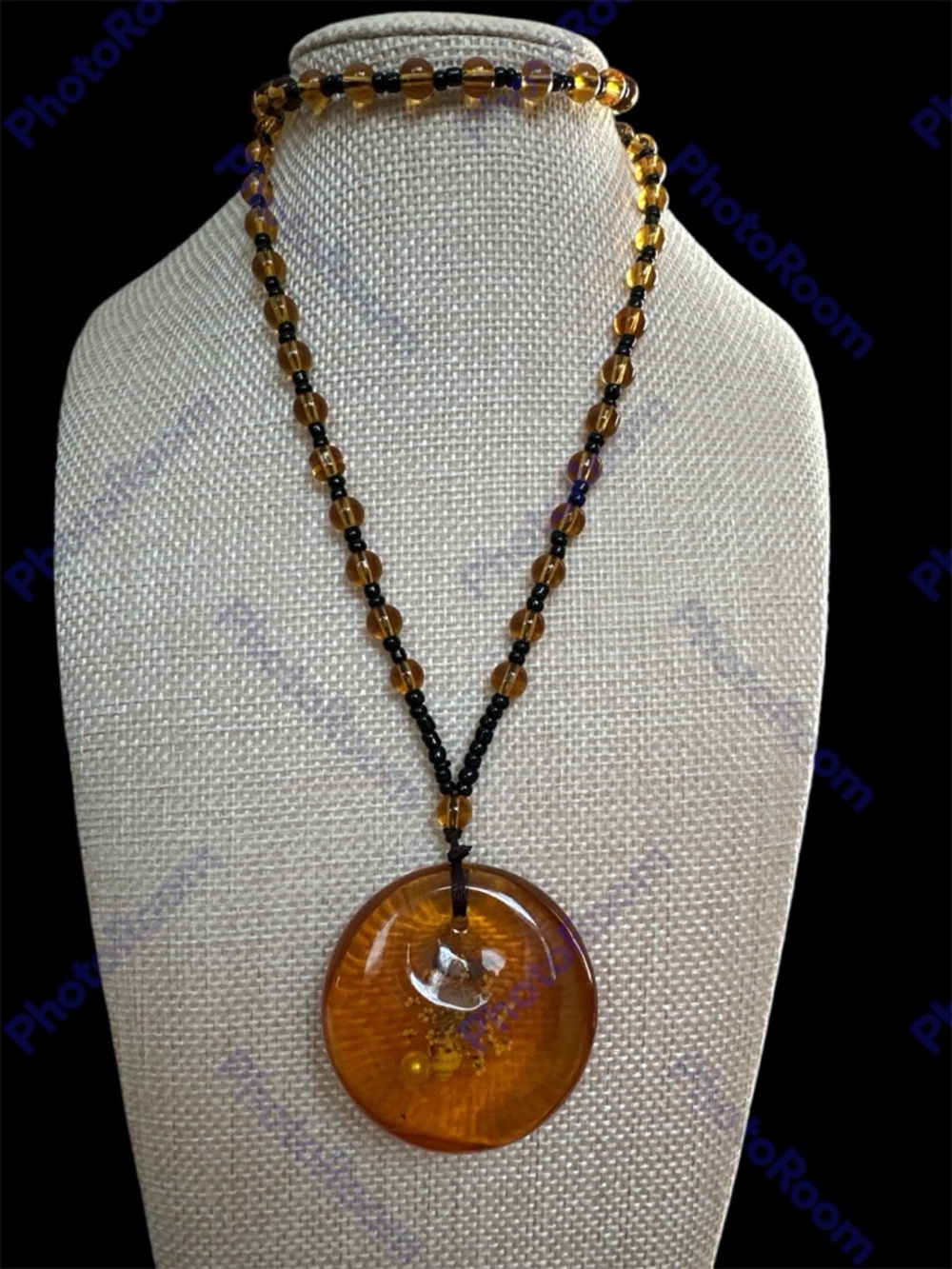 Amber Resin Disc Pendant Necklace - Women Jewelry